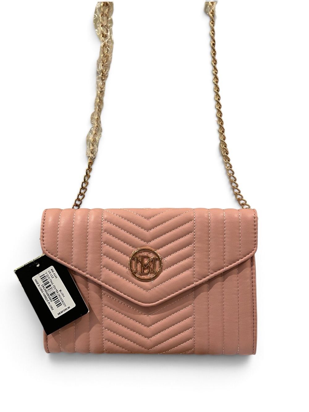 Badgley Mischka Blush Pink Quilted Chevron Crossbody with Gold Chain NWT